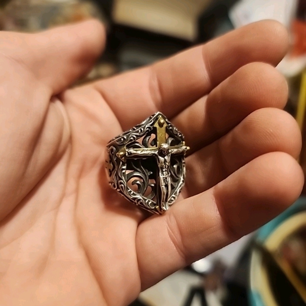 Silver and Gold Crucifix Ring